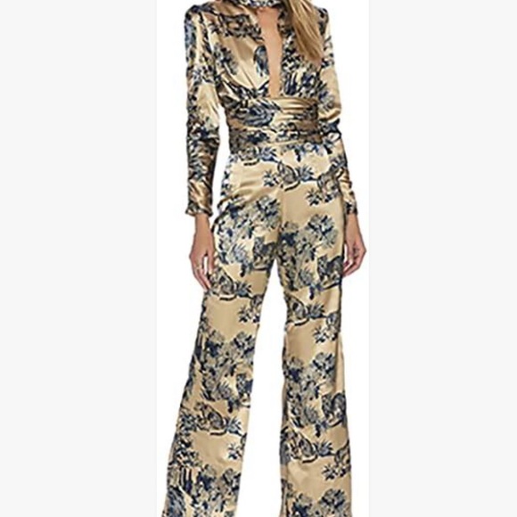New Ellejay x Free People Ashley 2 XS Champagne Blue Animal Print Silky Jumpsuit - Picture 7 of 13